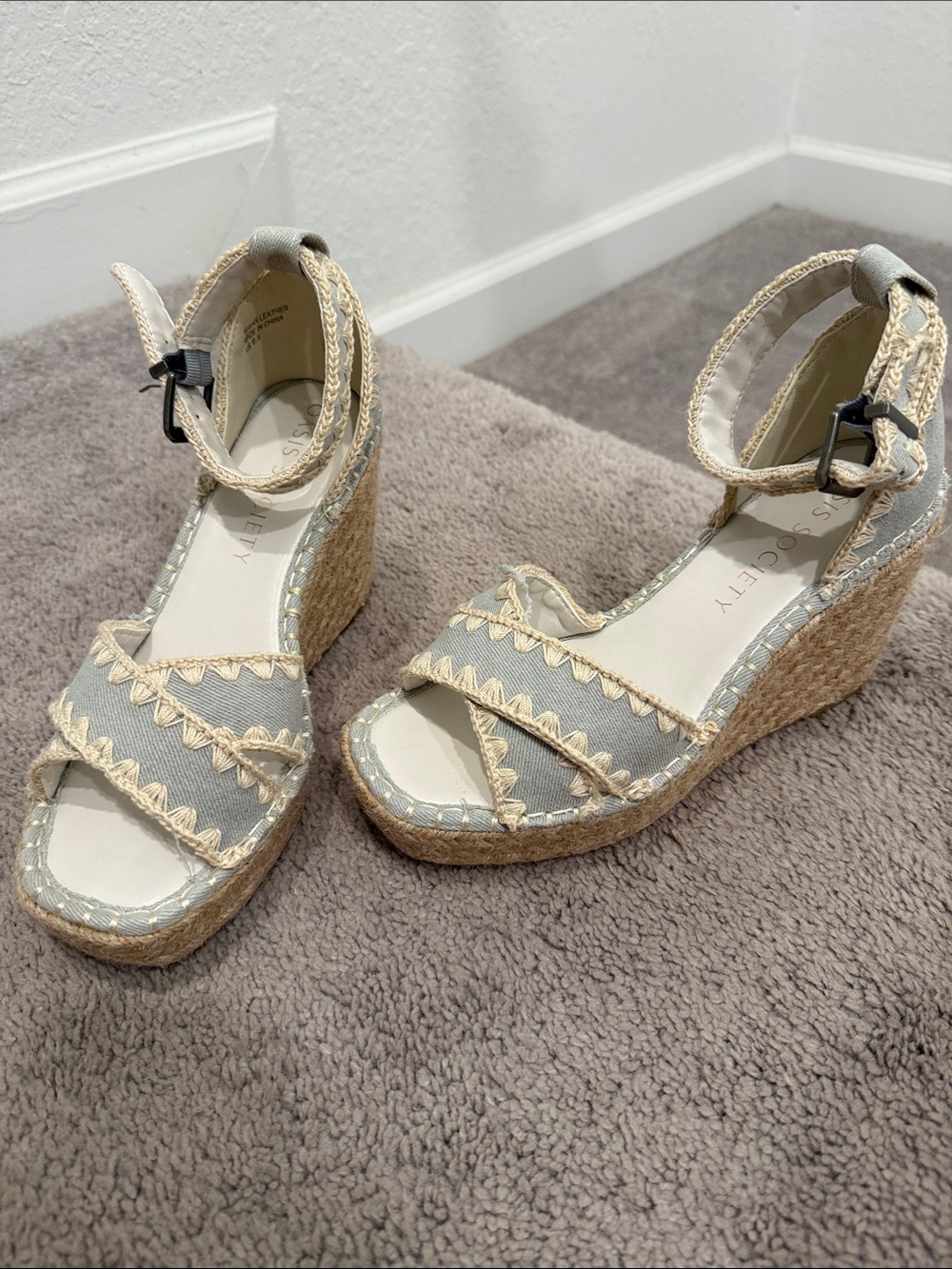 Oasis Society Baby Blue Braided Espadrille Wedge Sandals